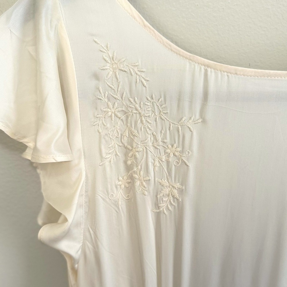 Zara Home Cream Satin Embroidered Flutter Sleeve Open Back Nightgown SZ L NWT - Picture 4 of 11